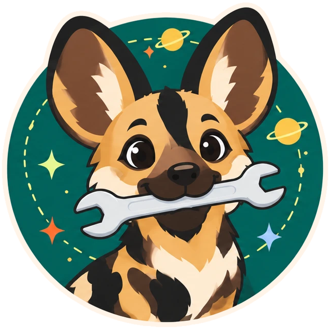 Patch, on dark, the Space Works mascot