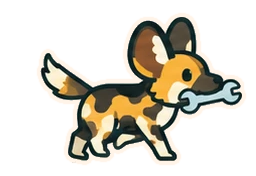 Patch, walk cycle, on dark, the Space Works mascot