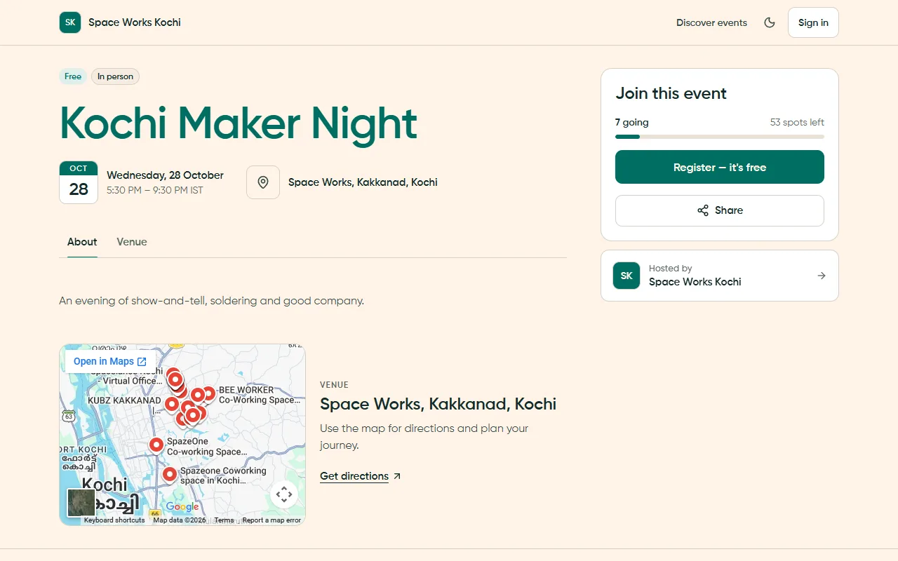 Public event page with the Join this event card, light theme