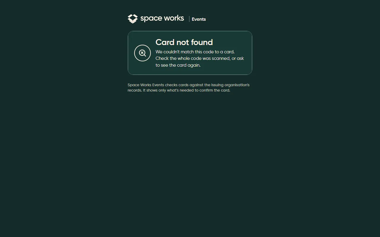 Member card check with no match, dark theme